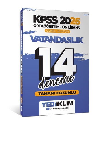 Yediiklim Yayınları 2026 KPSS Ortaöğretim Ön Lisans Genel Kültür Vatandaşlık Tamamı Çözümlü 14 Deneme