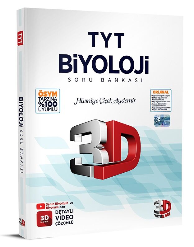 3D Yayınları YKS TYT Biyoloji Soru Bankası Video Çözümlü